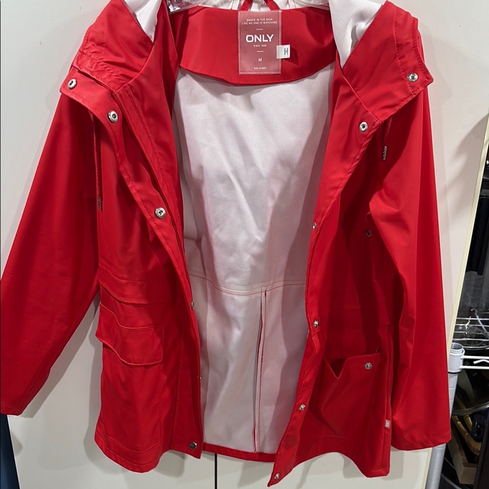 ONLY Women's Red Rain Coat